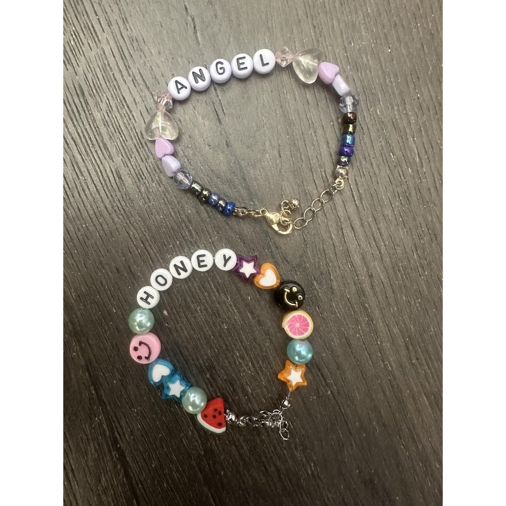 Beaded Letter Bracelets Womens Set Angel Honey Multicolor Hearts Fruit Smiley